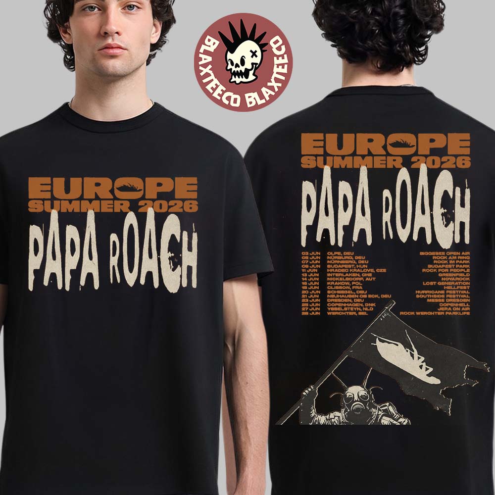 Papa Roach Europe Summer 2026 Tour Schedule Dates Two Sided T-Shirt