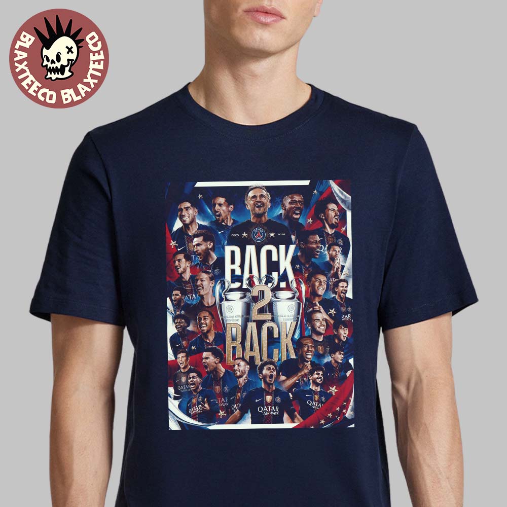 Paris Saint-Germain PSG Back 2 Back 2025 2026 UEFA Champions League Champions Navy T-Shirt