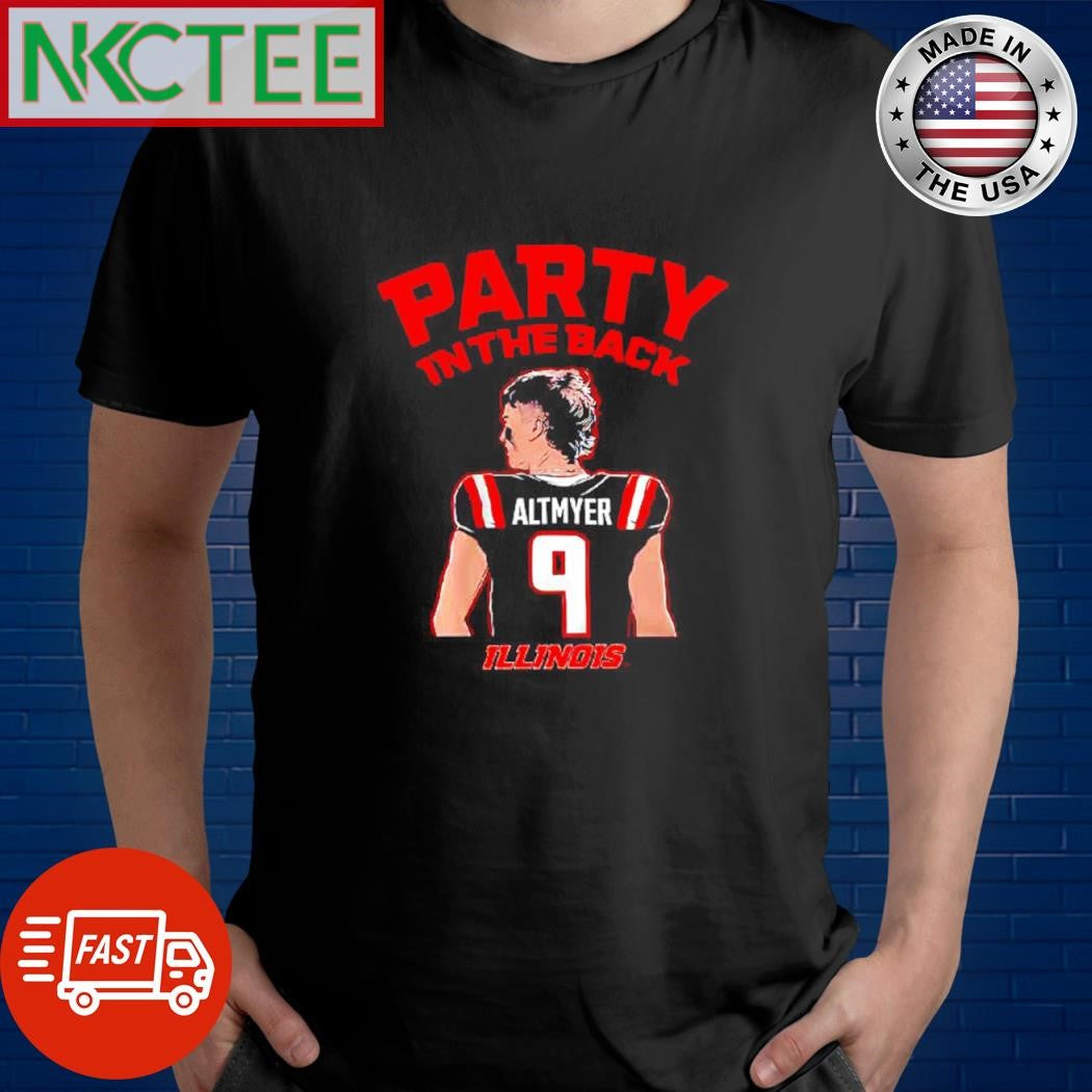 Party in the Back text x Illinois Football Luke Altmyer shirt