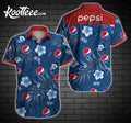 Pepsi Leaf Flower Pattern Curved Hawaiian Shirt