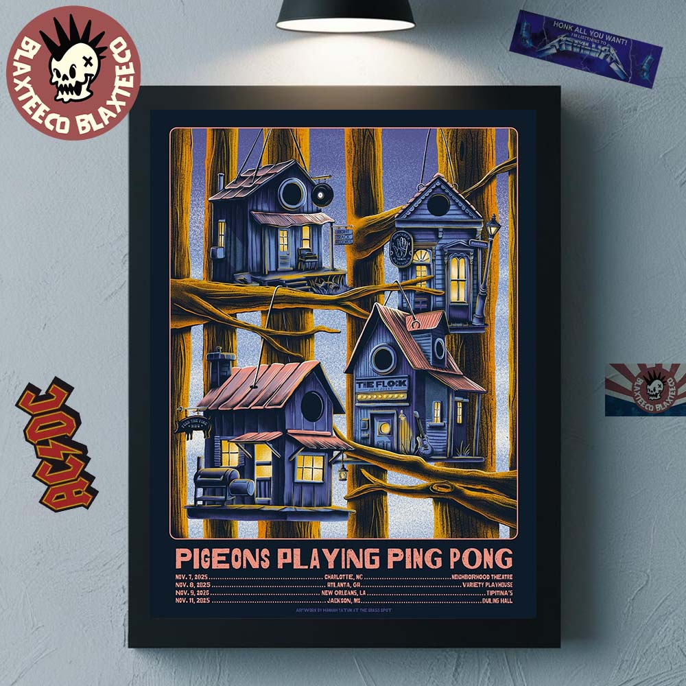 Pigeons Playing Ping Pong North America November 2025 Tour City Dates Poster Birdhouses Art Home Decor Poster Canvas