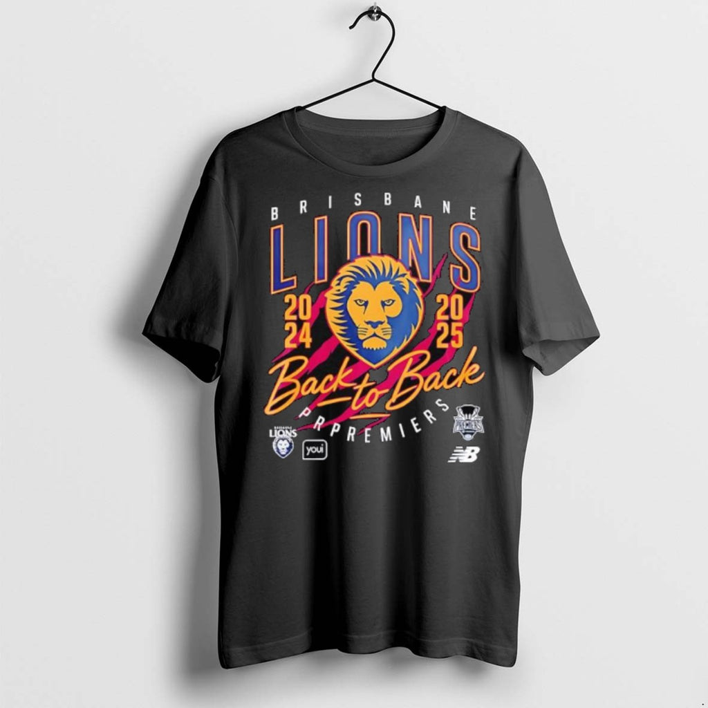Premium Brisbane Lions 2024 2025 Back To Back Premiers Mascot Logo T Shirts
