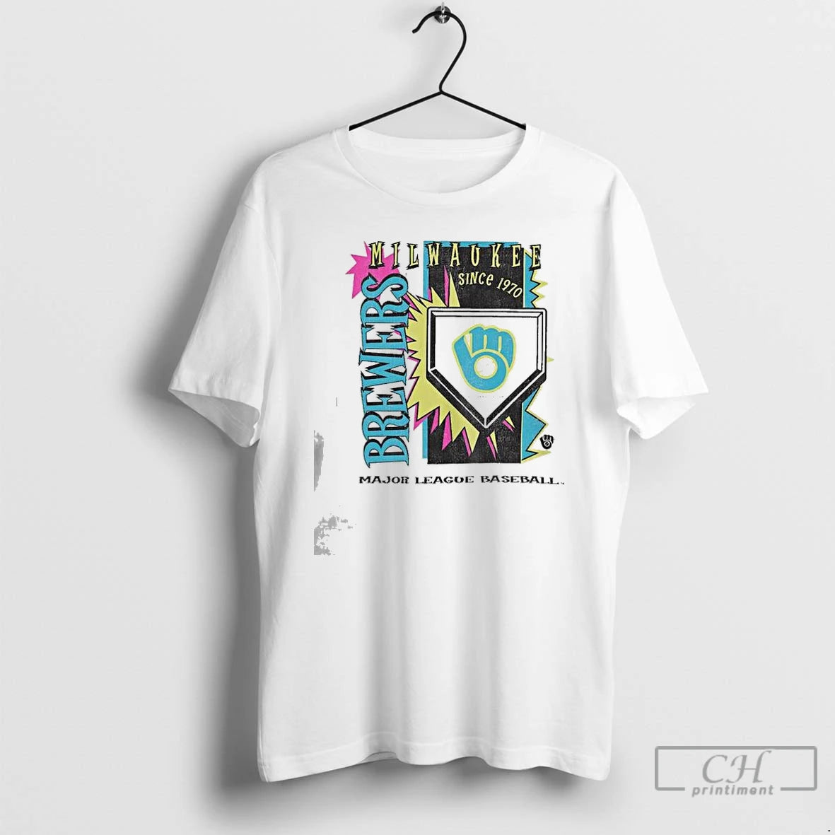 Premium Milwaukee Brewers Major League Baseball Mitchell Ness Cooperstown Neon Field Shock T Shirts Sweater