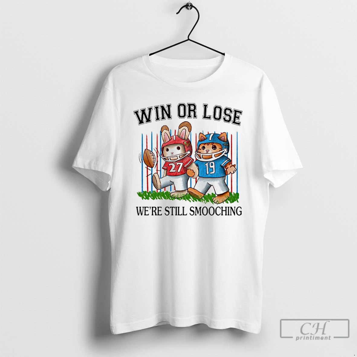 Premium Rabbit And Cat Football Win Or Lose Were Still Smooching