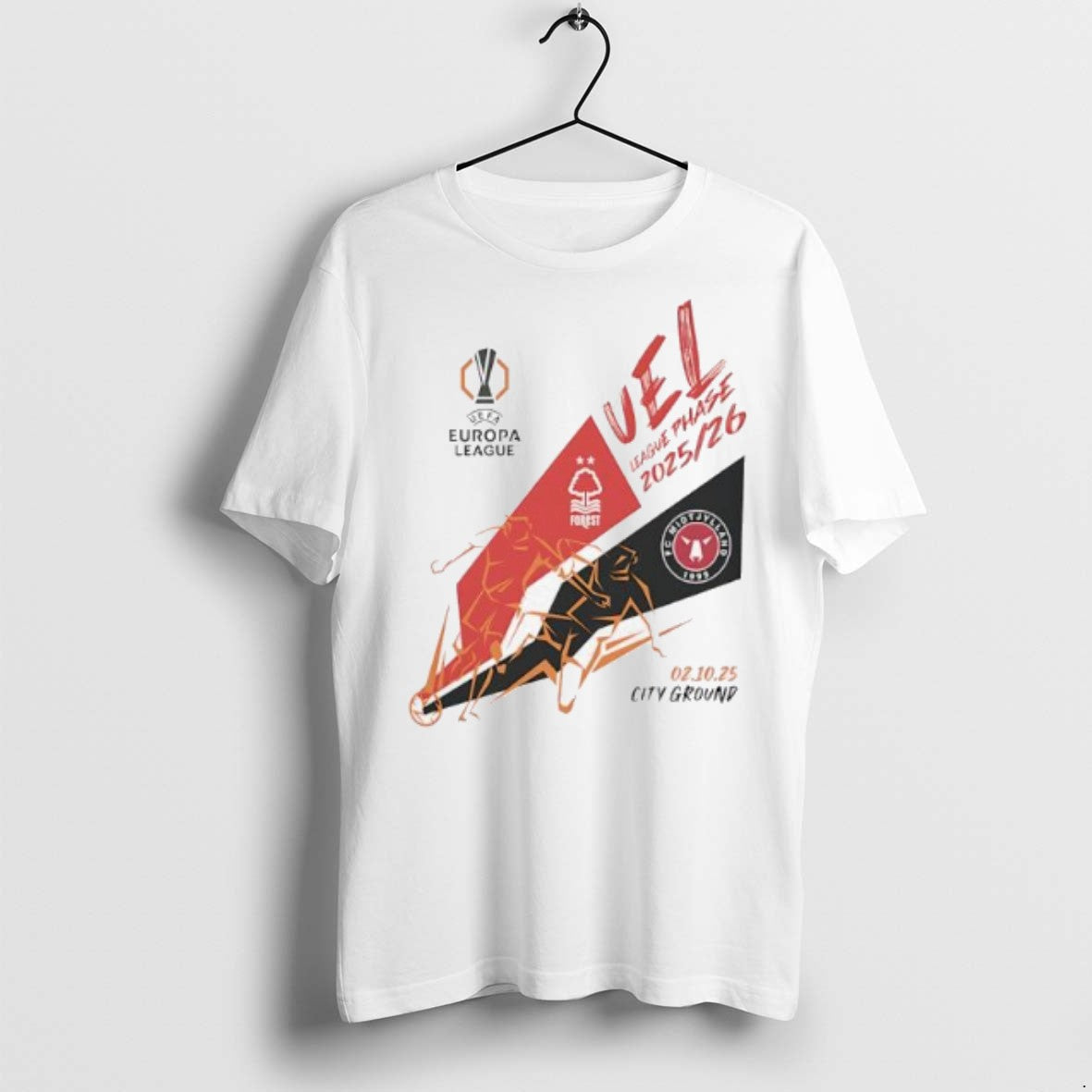 Premium Uel League Phase 2025 2026 Nottingham Forest Vs Fc Midtjylland Logo T Shirts