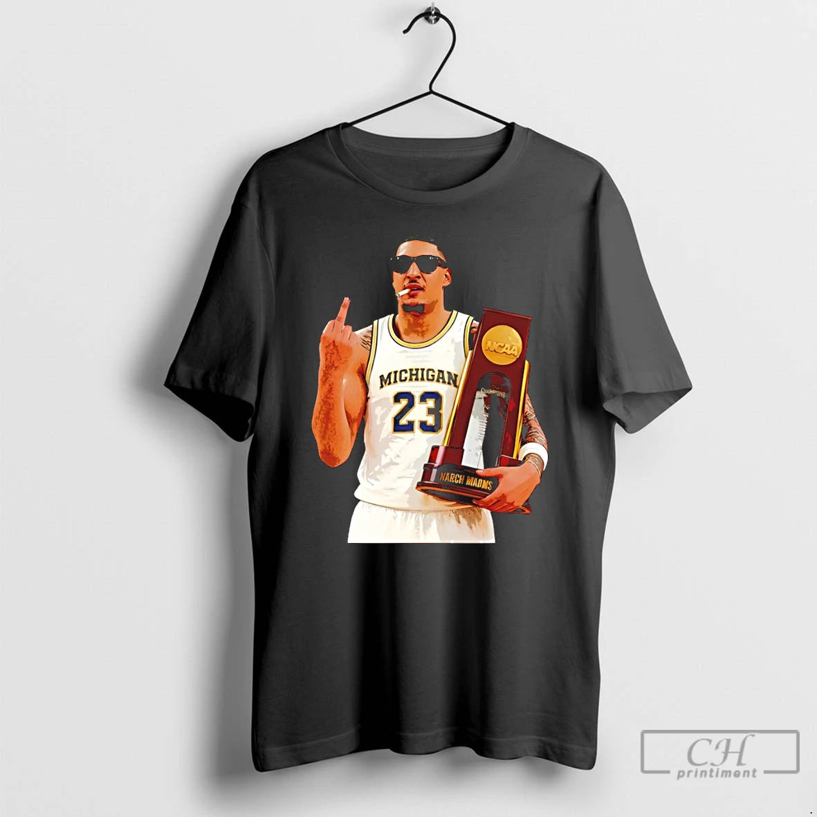 Premium Yaxel Lendeborg Middle Finger Holding Trophy Michigan Wolverines Basketball Ncaa