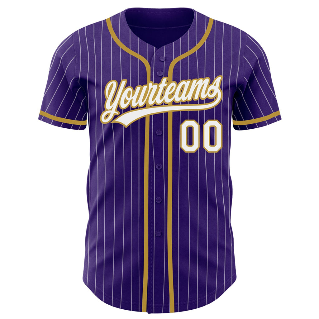 Custom Purple White Pinstripe Old Gold Authentic Baseball Jersey