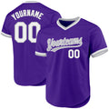 Custom Purple White-Gray Authentic Throwback Baseball Jersey