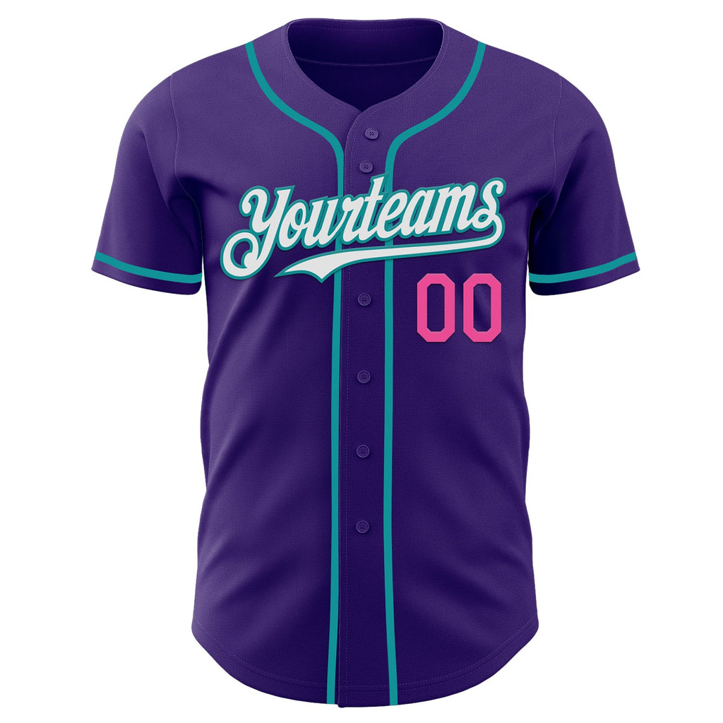 Custom Purple Teal Pink-White Authentic Baseball Jersey