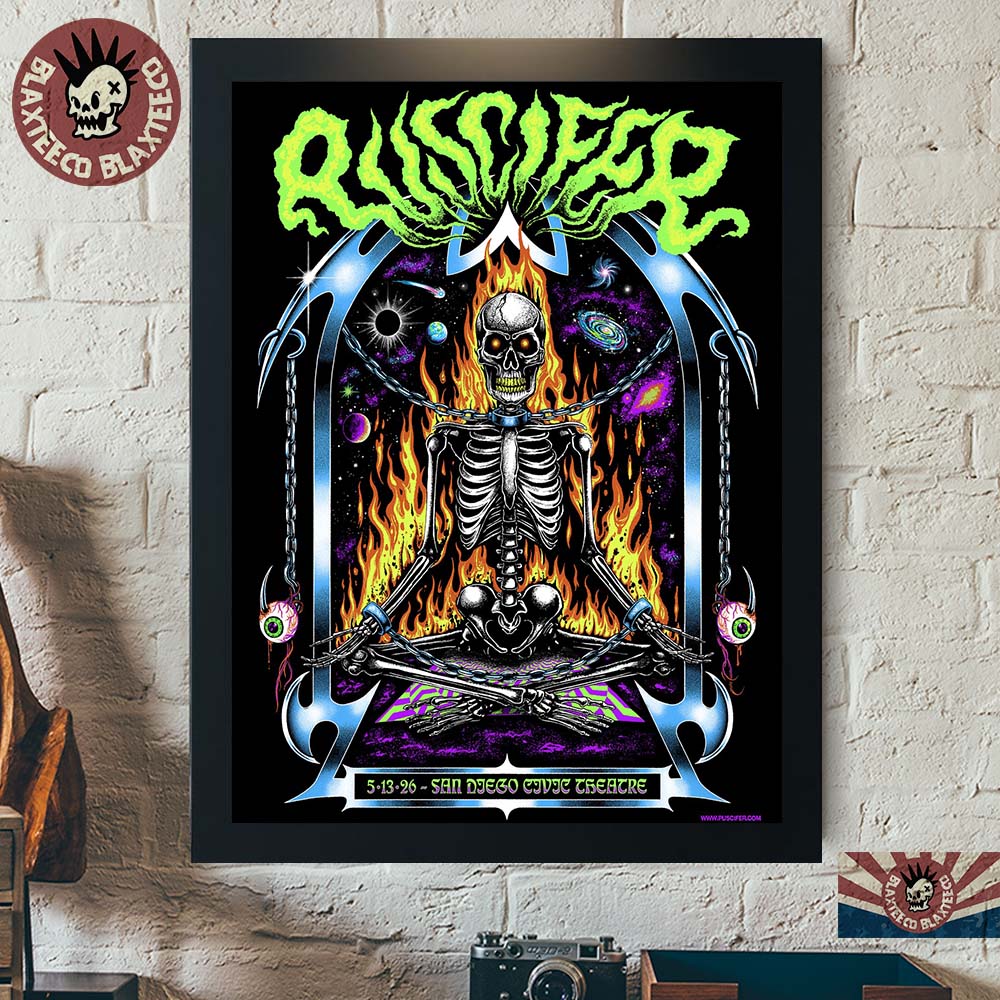 Puscifer San Diego 2026 Gig Poster At San Diego Civic Theatre On May 13 2026 Flaming Skeleton Art Home Decor Poster Canvas
