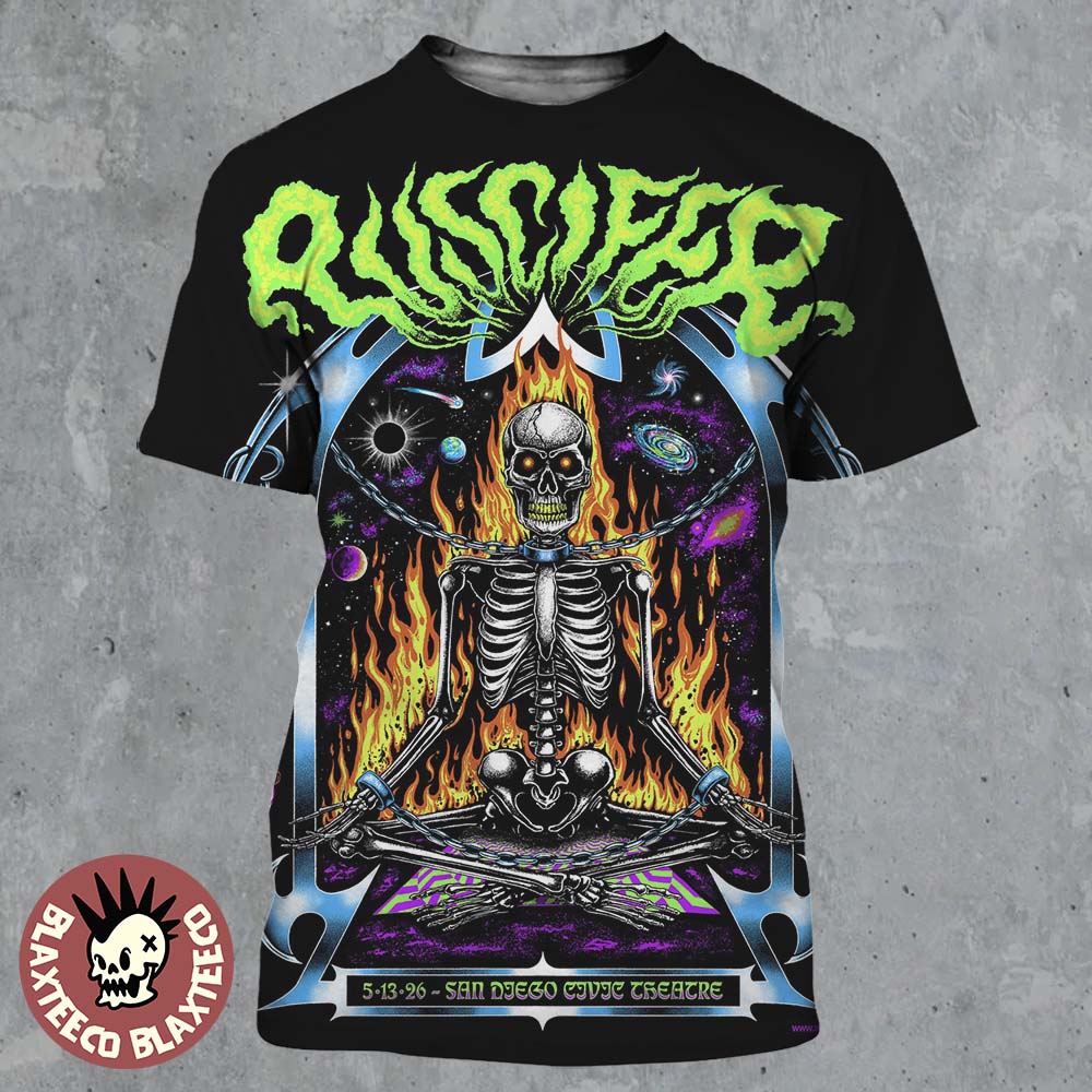 Puscifer San Diego 2026 Gig Poster At San Diego Civic Theatre On May 13 2026 Flaming Skull Art All Over Print Shirt