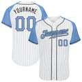 Custom White Light Blue Pinstripe Light Blue-Steel Gray Authentic Father's Day Raglan Sleeves Baseball Jersey
