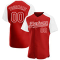 Custom Red White Authentic Raglan Sleeves Baseball Jersey