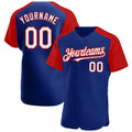 Custom Royal White-Red Authentic Raglan Sleeves Baseball Jersey
