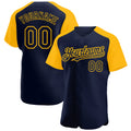 Custom Navy Gold Authentic Raglan Sleeves Baseball Jersey