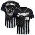 Custom Black White-Gray Camo Raglan Sleeves American Flag Eagle Patriotic Authentic Baseball Jersey