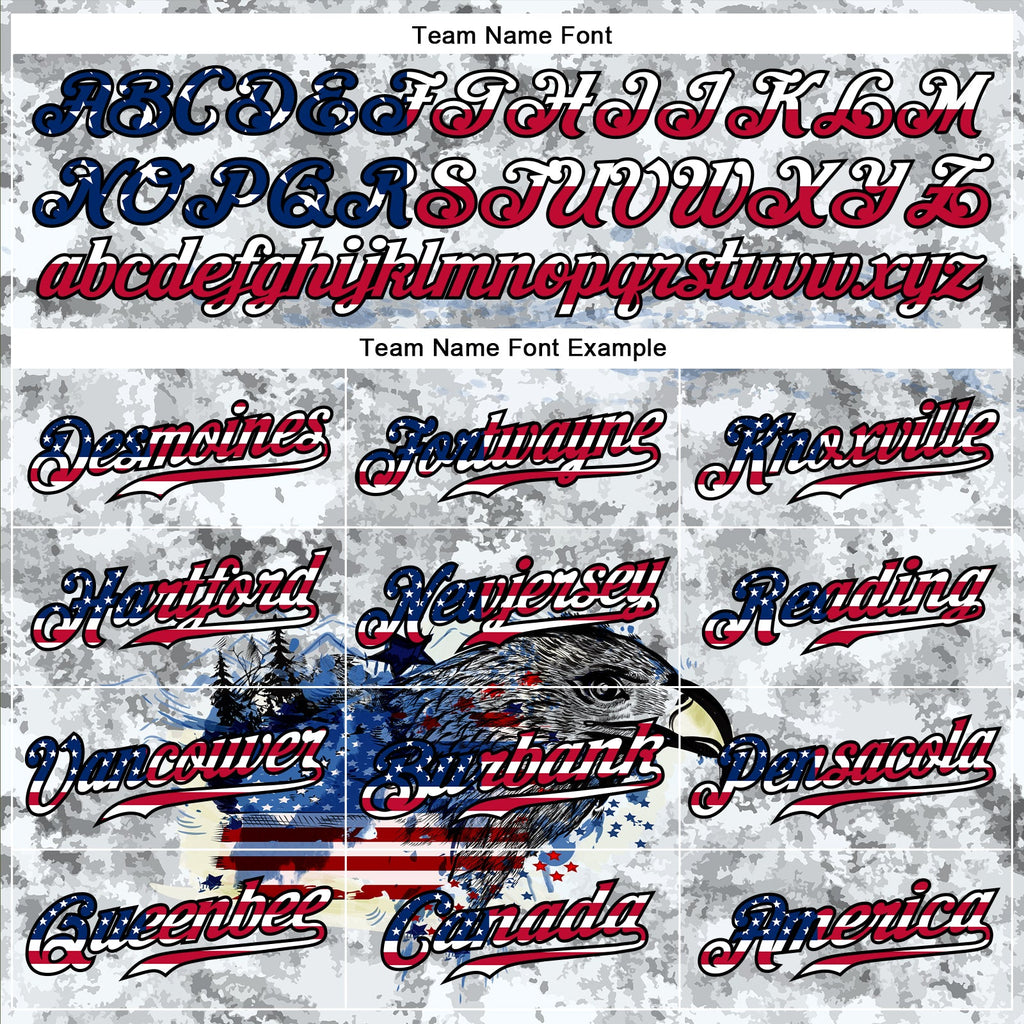 Custom White USA Flag Red-Black Bald Eagle Patriotic Grunge Camo Raglan Sleeves Authentic Baseball Jersey