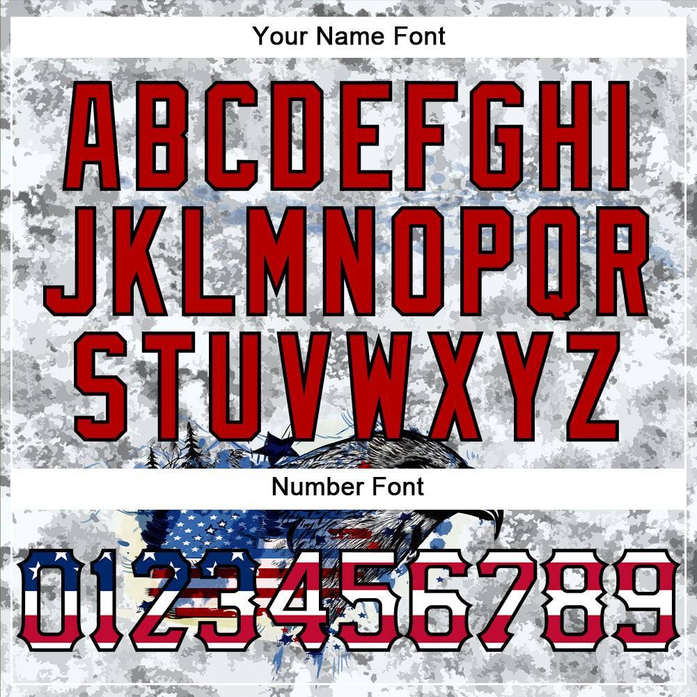 Custom White USA Flag Red-Black Bald Eagle Patriotic Grunge Camo Raglan Sleeves Authentic Baseball Jersey