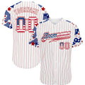 Custom White Red Pinstripe USA Flag-Blue Patriotic Stars & Stripes Raglan Sleeves Authentic Baseball Jersey