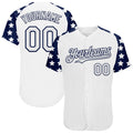 Custom White Navy Star Raglan Sleeves Authentic Baseball Jersey
