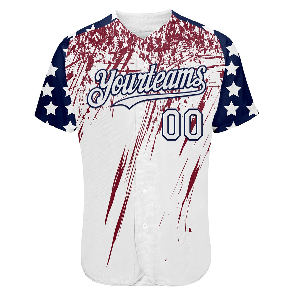 Custom White Navy-Crimson Splatter Brush Stroke Star Raglan Sleeves Authentic Baseball Jersey