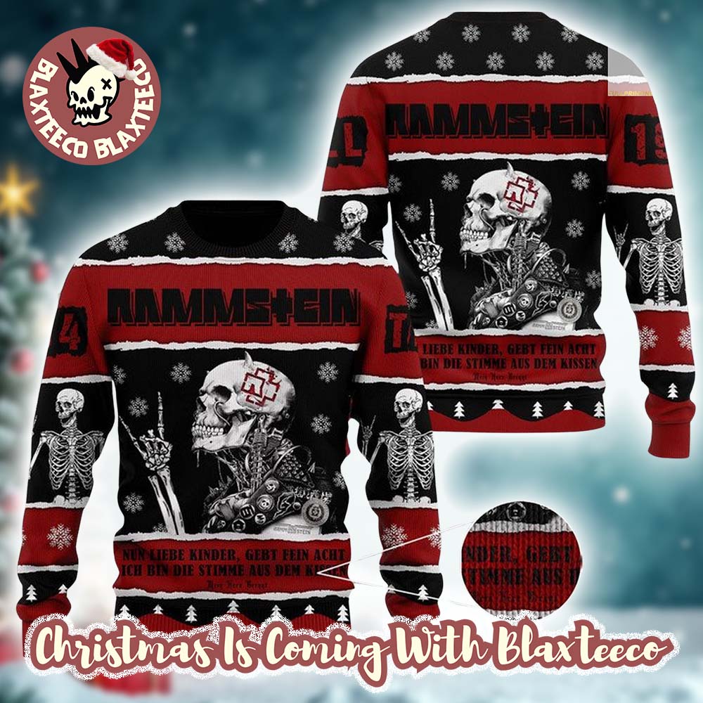 Rammstein Skeleton Nun Liebe Kinder Knitted Black And Red Germany Holiday Ugly Christmas Sweater
