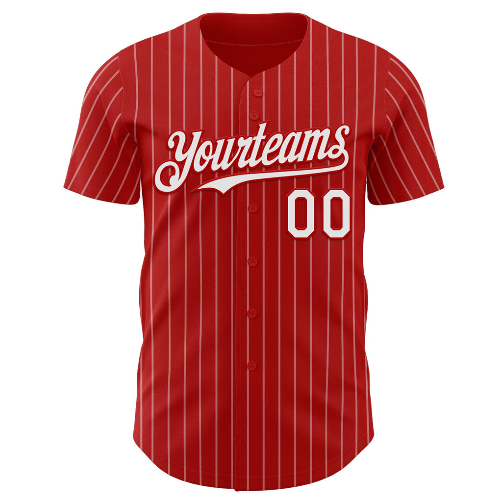 Custom Red White Pinstripe White Authentic Baseball Jersey