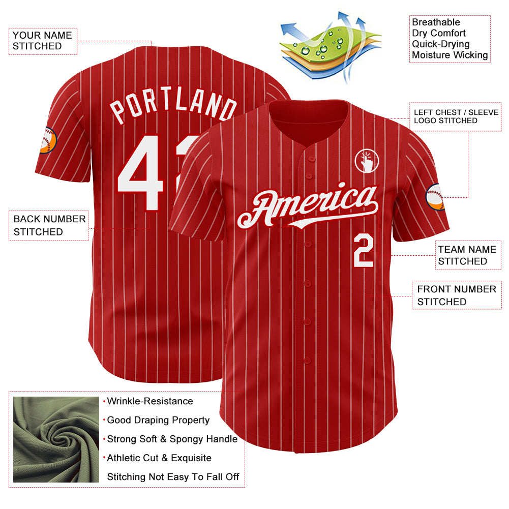 Custom Red White Pinstripe White Authentic Baseball Jersey