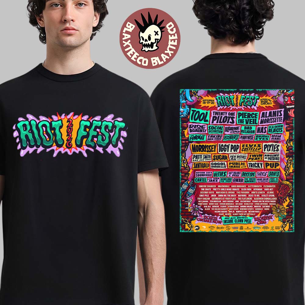 Riot Fest 2026 Full Lineup At Douglass Park Chicago On September 18 19 20 2026 Two Sided T-Shirt