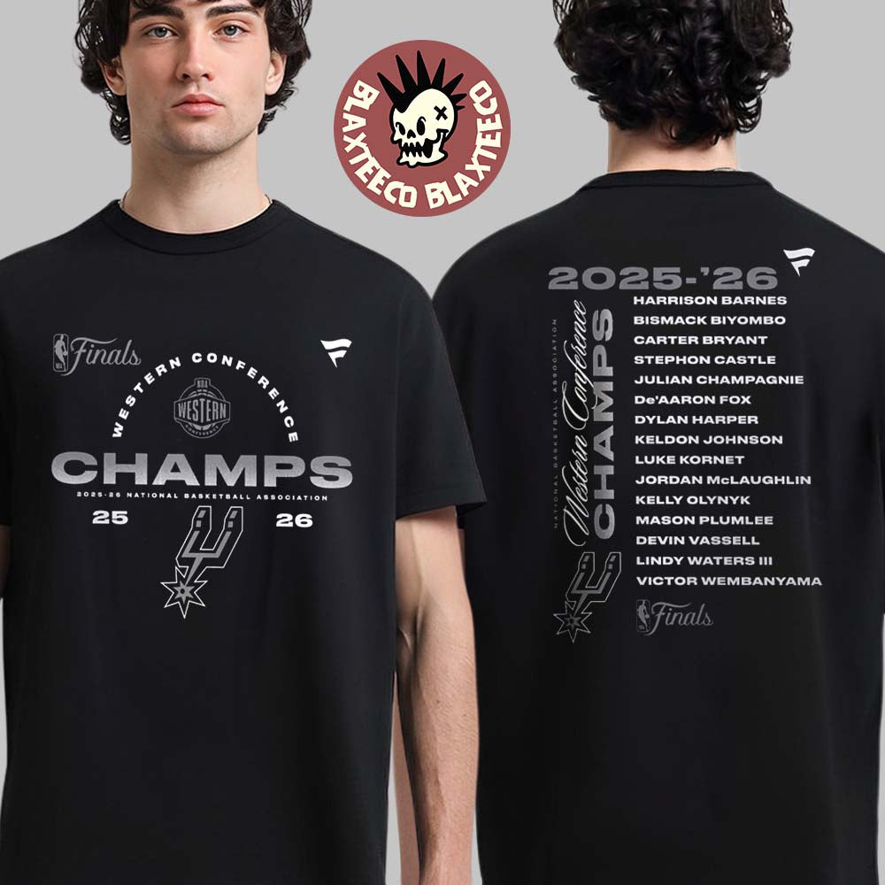 San Antonio Spurs Fanatics 2026 NBA Western Conference Champions Roster Two Sided T-Shirt