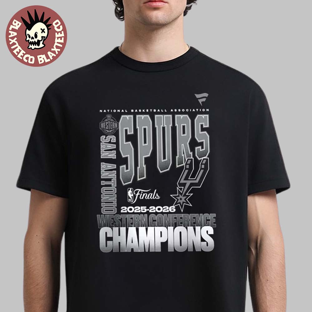 San Antonio Spurs Fanatics Black 2026 NBA Western Conference Champions Stacked Block T-Shirt