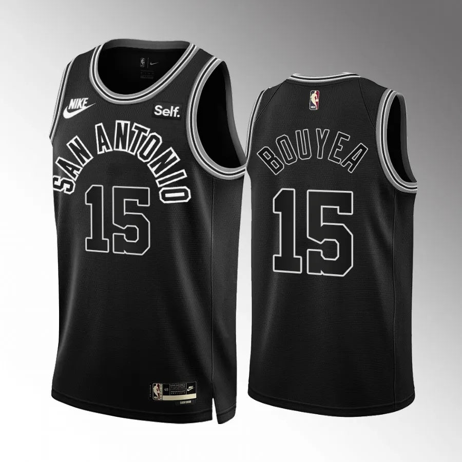 San Antonio Spurs #15 Jamaree Bouyea 2023-24 Black Classic Edition Men Jersey Style 1