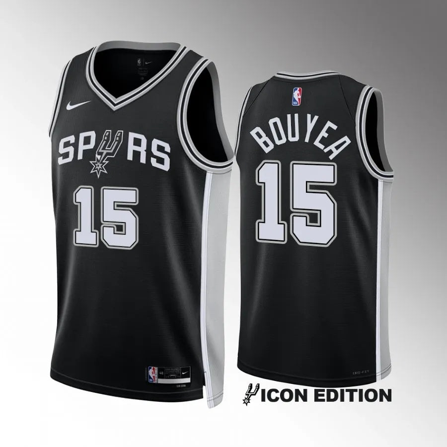San Antonio Spurs #15 Jamaree Bouyea Black Icon Edition Men Jersey Style 2