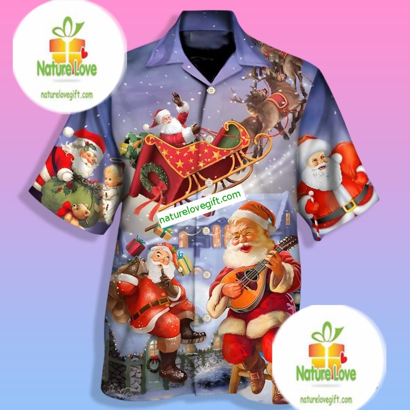 Santa Claus And Reindeer Purple Family Hawaiian Shirts