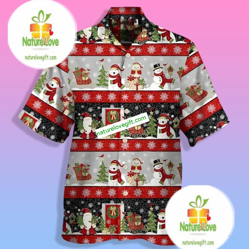 Santa Claus And Snowman Red Ulgy Pattern Family Hawaiian Shirts