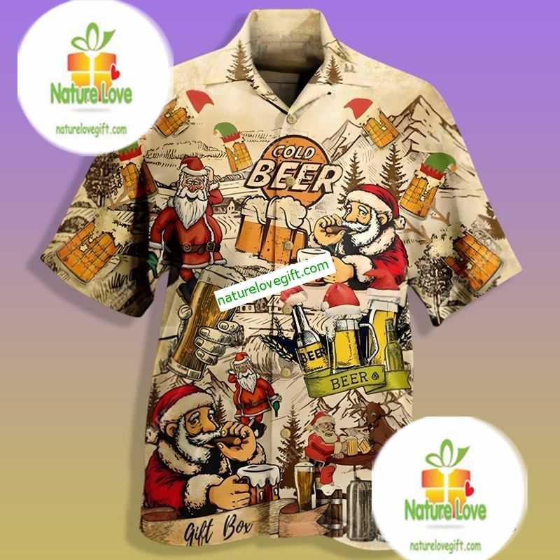 Santa Claus Cold Drinking Beer Yellow Original Hawaiian Shirt