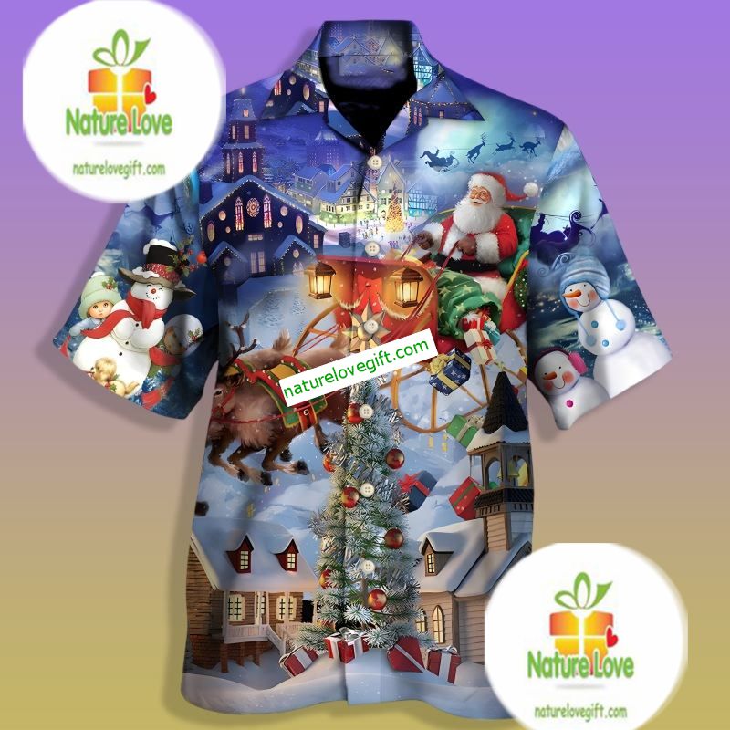 Santa Claus Is Coming To Town Blue Cheap Hawaiian Shirts