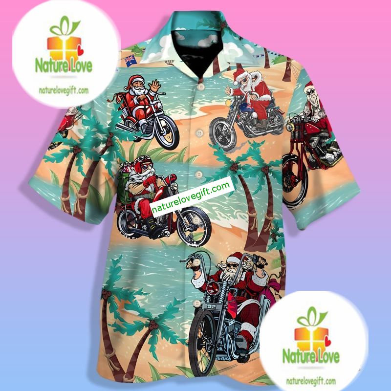 Santa Claus Ride Motorbike Plus Size Hawaiian Shirt