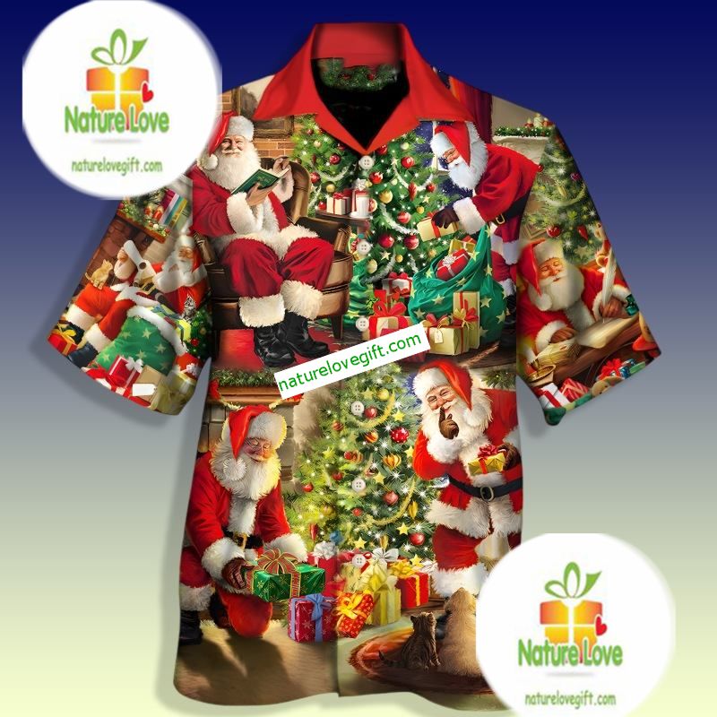 Santa Claus Story Gift Family Red Western Hawaiian Shirt