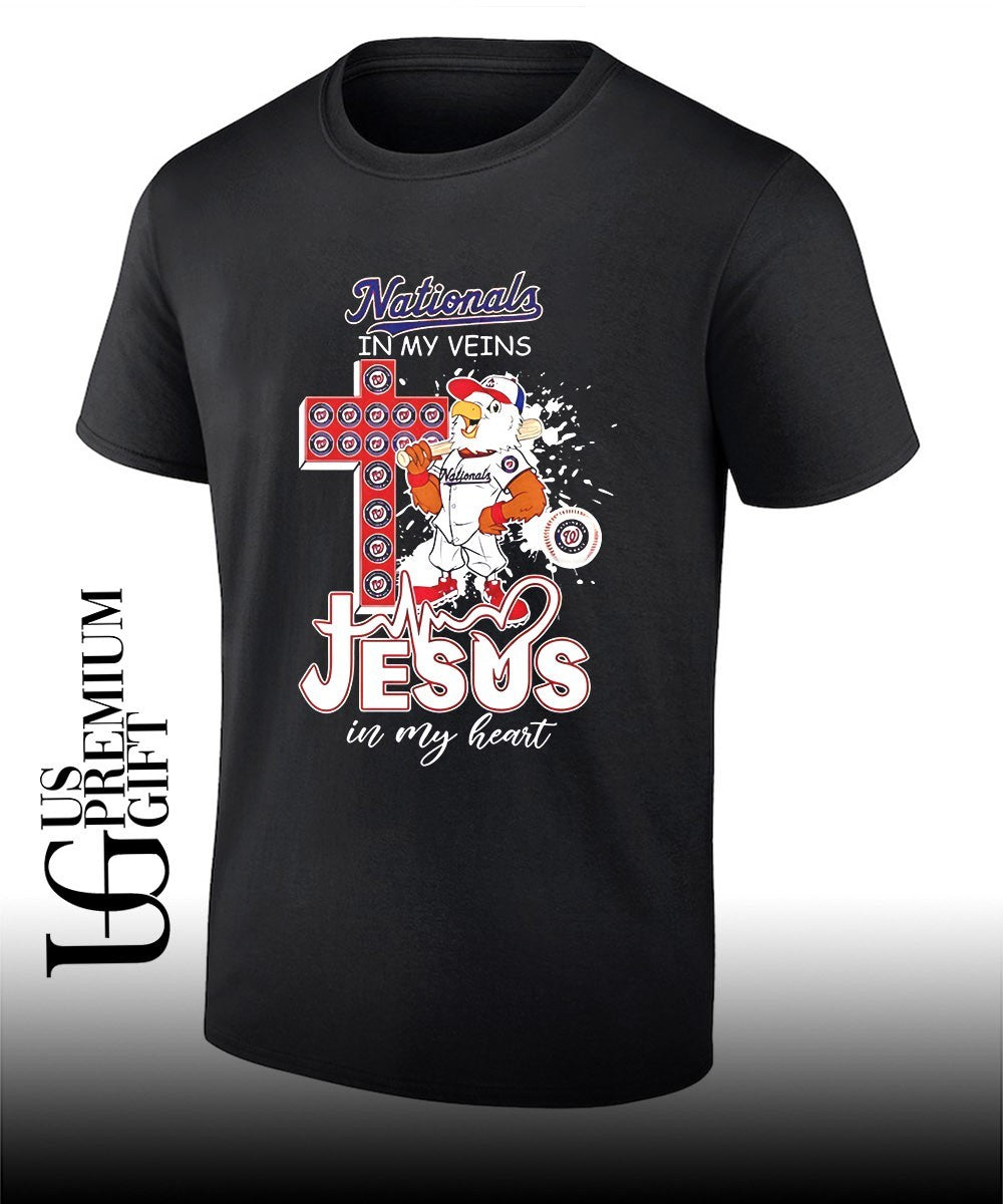Screech Washington Nationals cross in my veins Jesus in my heart 2026 mascot shirt