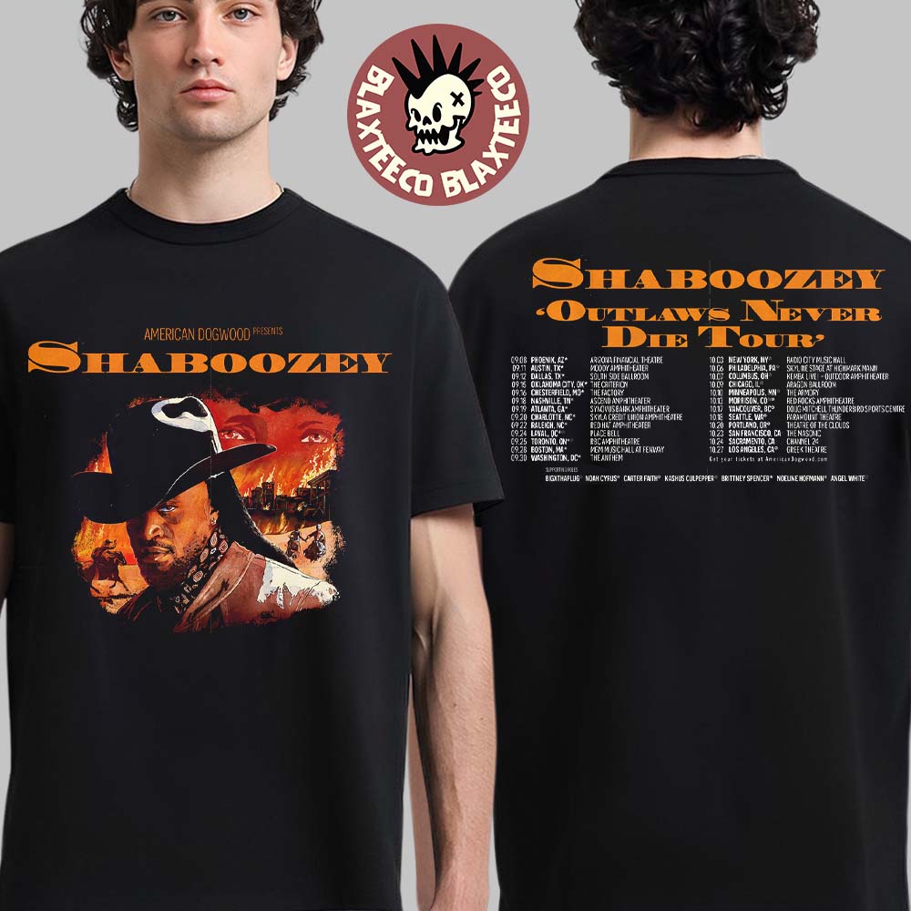 Shaboozey Outlaws Never Die Tour 2026 North America Schedule Dates Two Sided T-Shirt