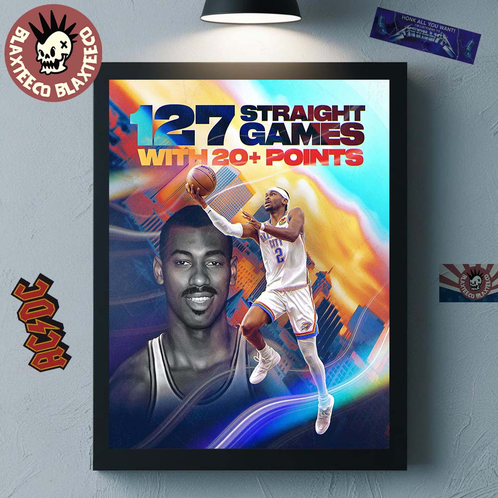 Shai Gilgeous Alexander OKC Thunder Passes Wilt For The Longest 20+ Points Streak Of All Time Home Decor Poster Canvas
