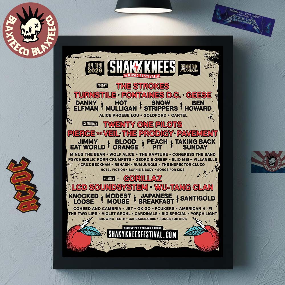 Shaky Knees Music Festival 2026 Full Lineup Poster At Piedmont Park Atlanta GA On September 13-20 2026 Poster Canvas