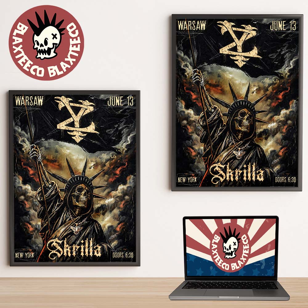 Skrilla Warsaw New York 2026 Venue Poster On June 13 2026 Skeleton Statue of Liberty Art Home Decor Poster Canvas