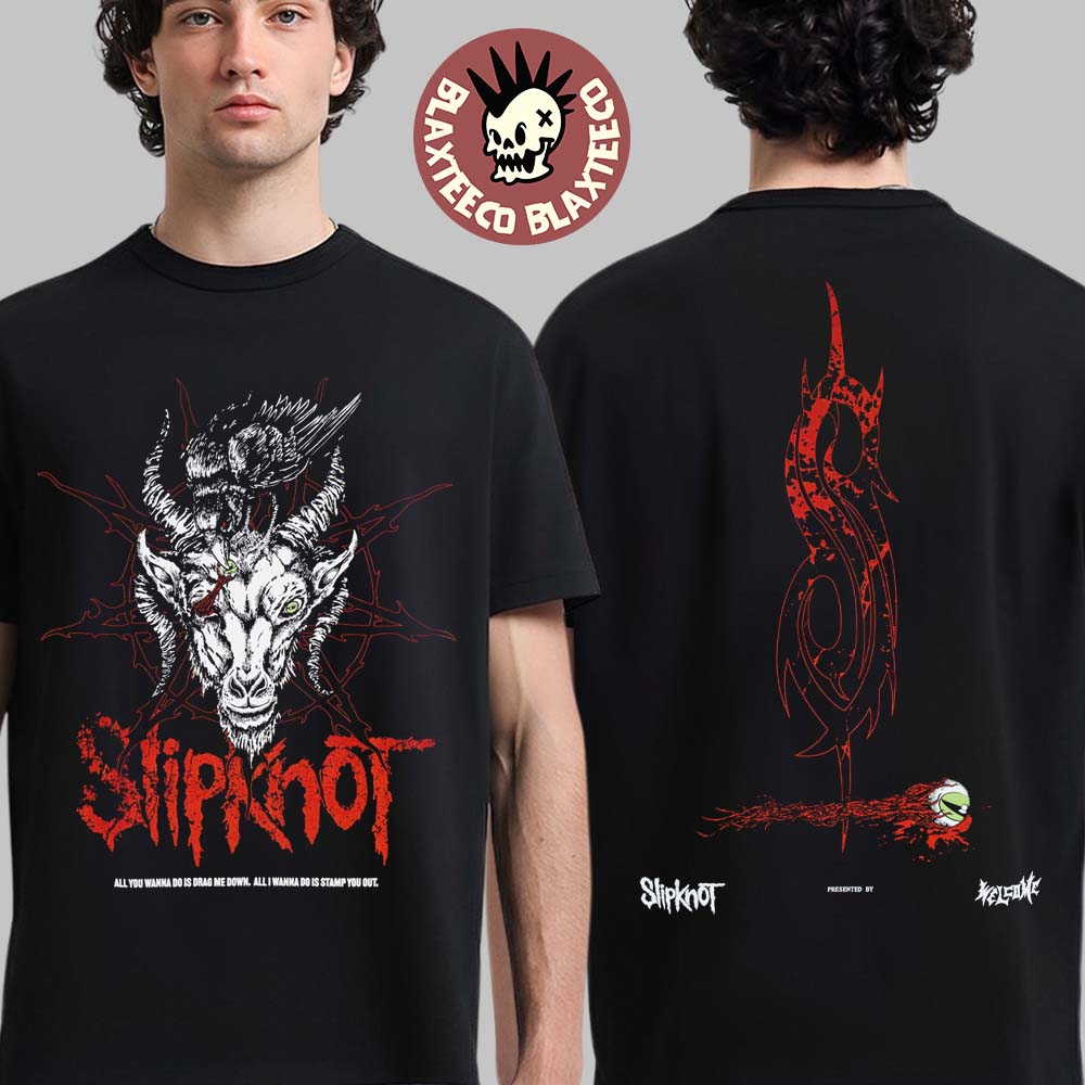 Slipknot X Welcome Skateboard Goat Head Nonagram With Tribal S Logo Two Sided T-Shirt