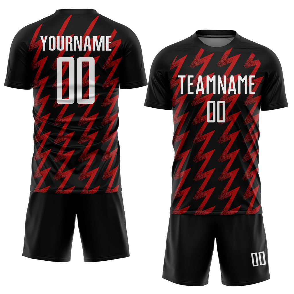 Custom Black White-Red Zigzag Shape Sublimation Soccer Uniform Jersey