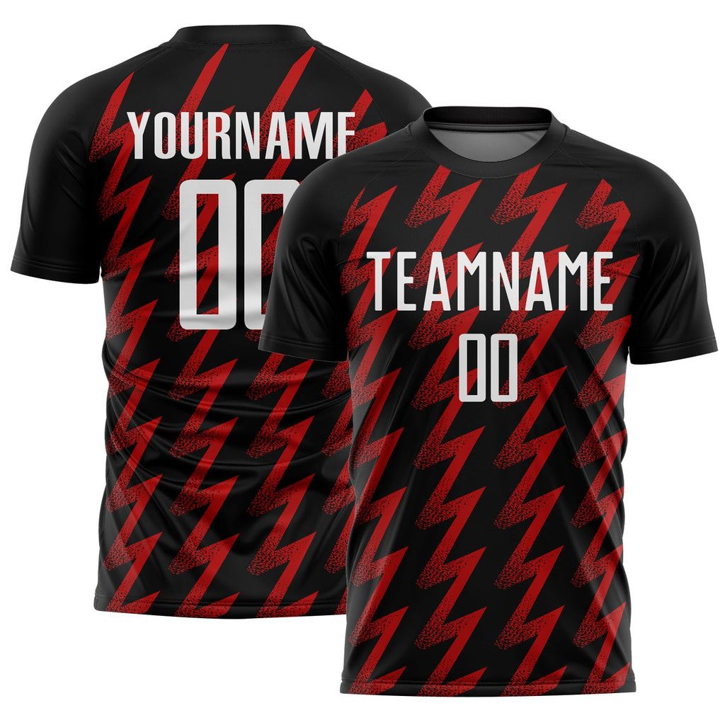 Custom Black White-Red Zigzag Shape Sublimation Soccer Uniform Jersey