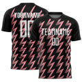 Custom Black White-Medium Pink Zigzag Shape Sublimation Soccer Uniform Jersey