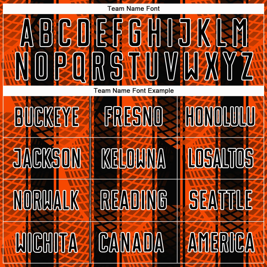 Custom Black Orange-White Abstract Network Sublimation Soccer Uniform Jersey