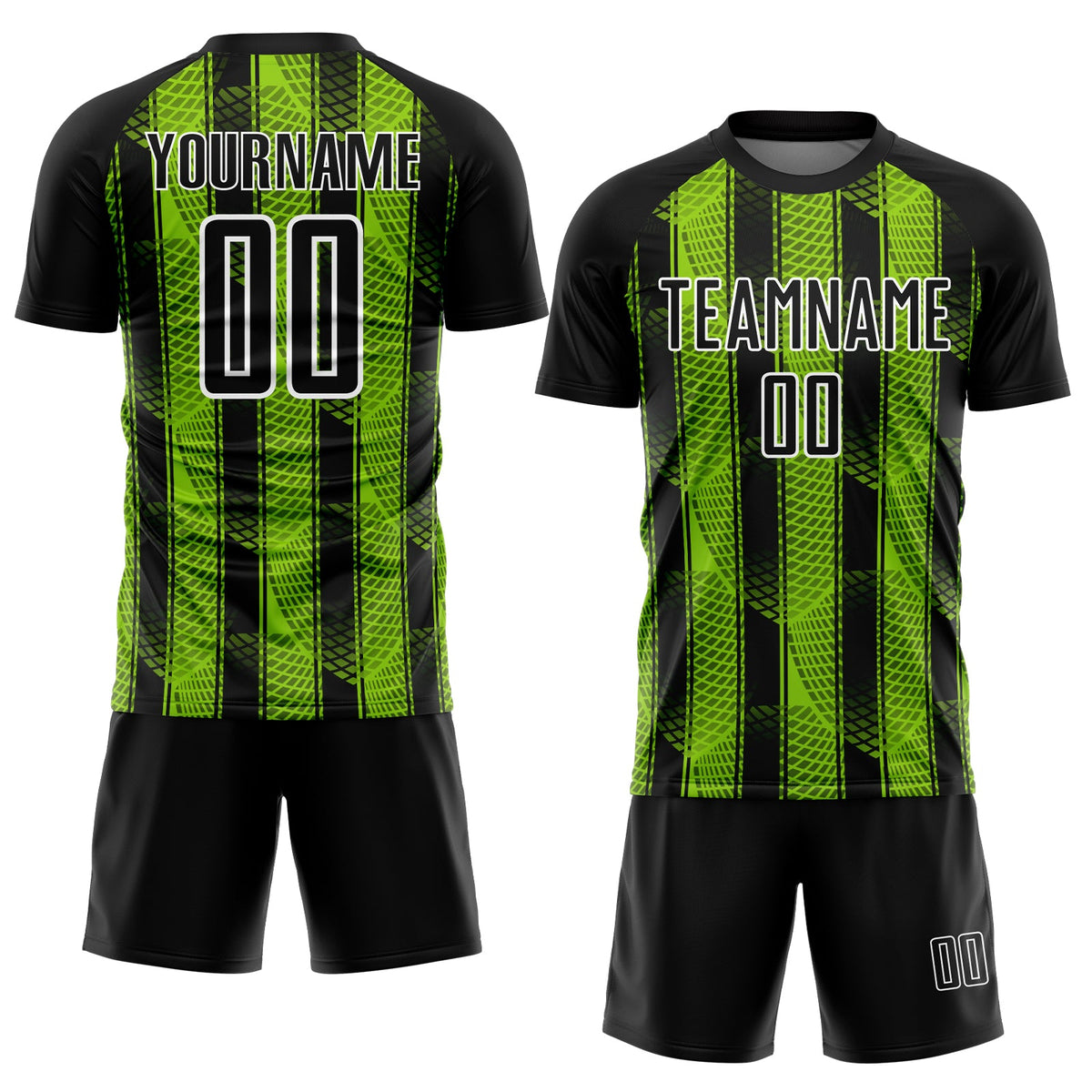 Custom Black Neon Green-White Abstract Network Sublimation Soccer Uniform Jersey